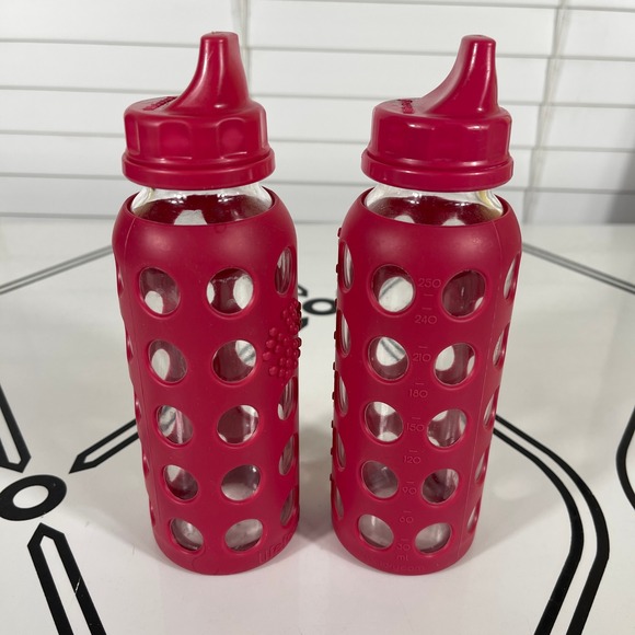 Life Factory Other - Lifefactory 8-9oz Pink Glass Baby Bottle Sippy Cup Silicone Sleeve Set of 2